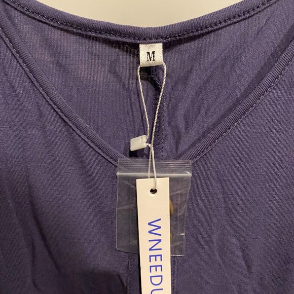 WNEEDU Women's Spaghetti Strap Button Down V Neck Casual Cover Up with Pockets - Picture 3 of 4